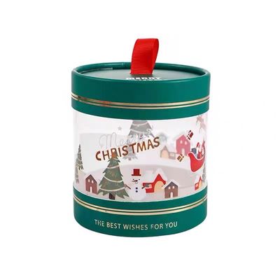 Customized Printing White Cardboard Paper Tube Paper Can for Christmas Gift with Clear Transparent PVC Window