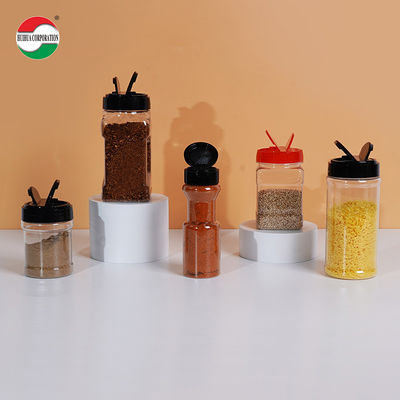 Eco-vriendelijke Flip Top PET Spice Plastic Jar Square Rood / Zwart Spice Spice Blikken