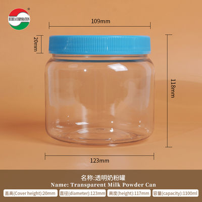 1100ML Transparent Clear PET Plastic For Milk Powder Cylinder Ideal Packaging Solution for Your Business