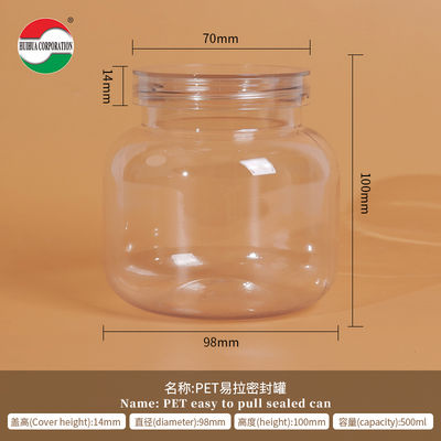 500 ml PET-fles Plastic Clear Cylinder verzegelde pot met schroefdeksel HYP500-40g