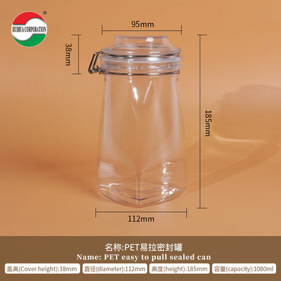 1080ML PET Transparante PET Plastic Fles Cilinder Potten Afgesloten Potten Voor Voedsel Deksel Opslag Oplossing