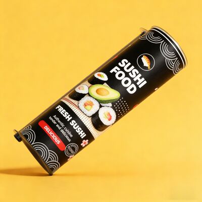 Custom Printed Food Grade Eco-Friendly Sushi Paper Tube Packaging with CMYK Printing and Push Up Paper Canister