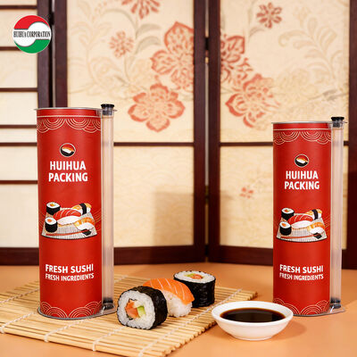 Voedselveilige, milieuvriendelijke papieren buisverpakking voor sushi met aangepast logo en sojasausbuis