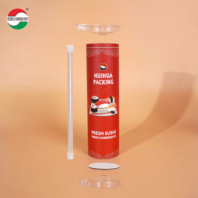 Custom Food Grade Push Pop up Sushi Paper Tube Packaging with Soy Sauce Pipe Cylinder Packaging with Chopsticks Easy to Take