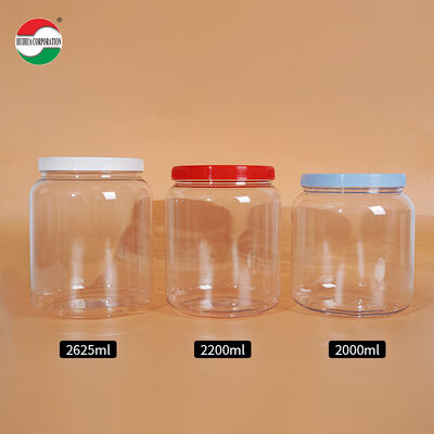 2000/2200/2625ml Food Grade Wide Mouth Clear PET Plastic Jars with Screw Lids Plastic Can clear Bottles Color Lids