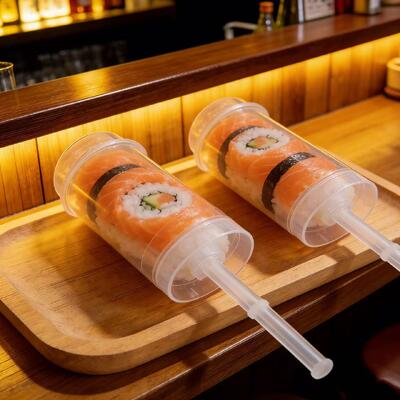 Custom logo Nieuwe Trendy Eco-vriendelijke PP Plastic Sushi Roll Push-up Pop Tube Shooter Cup Cilinder Container Verpakking met Deksel