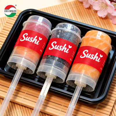 Custom New Design Sushi Push Pop Up Food Grade PP Plastic Tube Packaging voor Cake Jelly Container