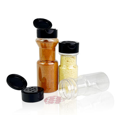 Spice Flasje Met Shaker Deksels Peper Zout Jar Met Flapper Cap / PET Plastic Spice Container
